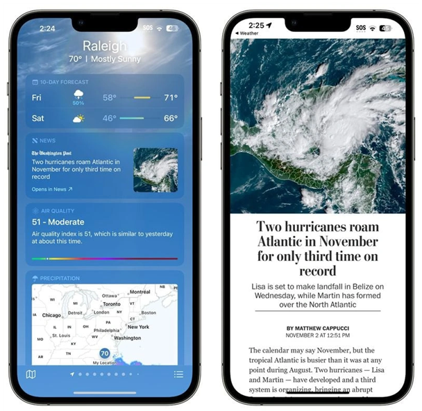 礼纪镇苹果14维修分享iPhone 14手机如何看天气时顺带看新闻 